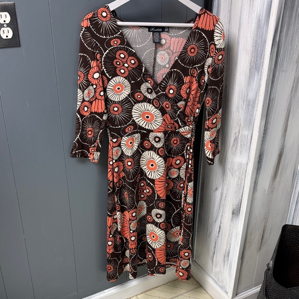 Roulette Brown and Orange Floral Long Sleeve Dress